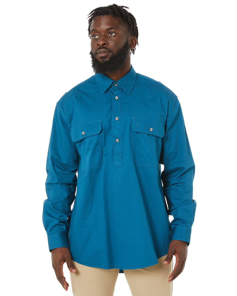 Pilbara Closed Front Cotton Twill Shirt LS - Diesel | Buy Online