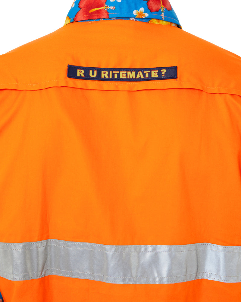 Light Weight Open Front LS Vented Two Tone Taped Shirt - Orange/Hibiscus