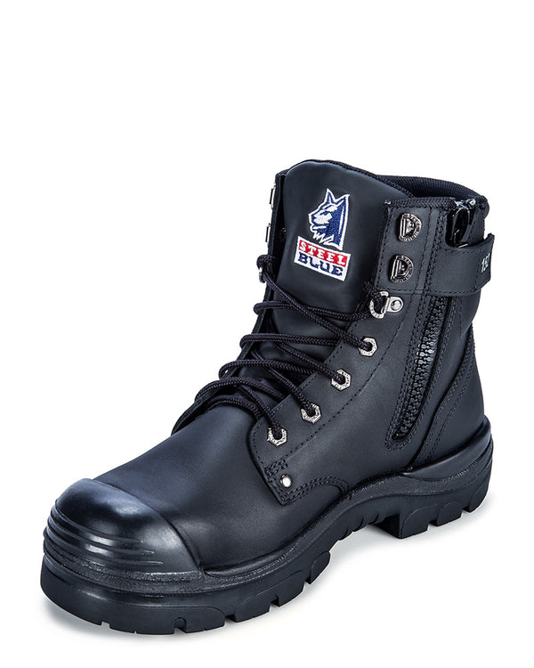 Argyle Lace Up Boot with Zip and Bump Cap - Black