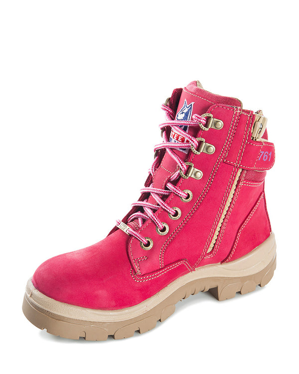 Ladies Southern Cross Lace Up Ankle Boot with Zip - Pink