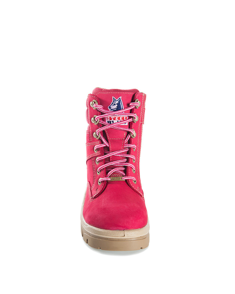 Ladies Southern Cross Lace Up Ankle Boot with Zip - Pink