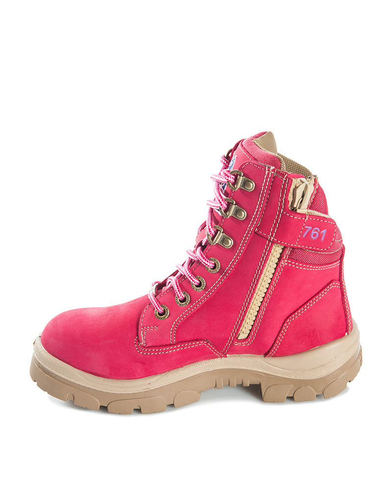 Ladies Southern Cross Lace Up Ankle Boot with Zip - Pink