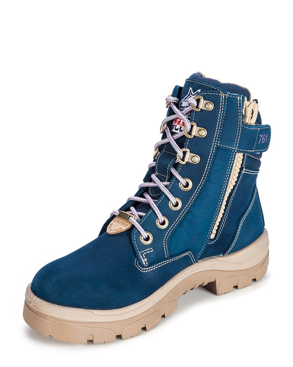 Ladies Southern Cross Lace Up Ankle Boot with Zip - Blue