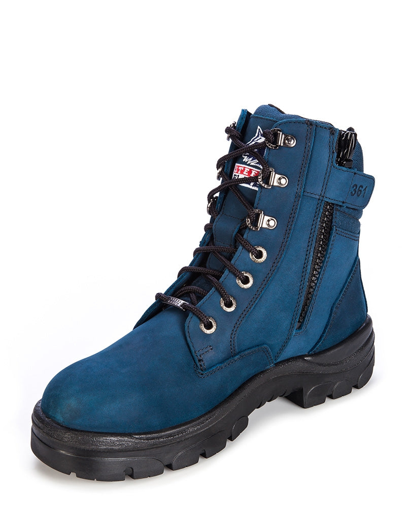 Southern Cross Lace Up Safety Boot with Zip - Blue