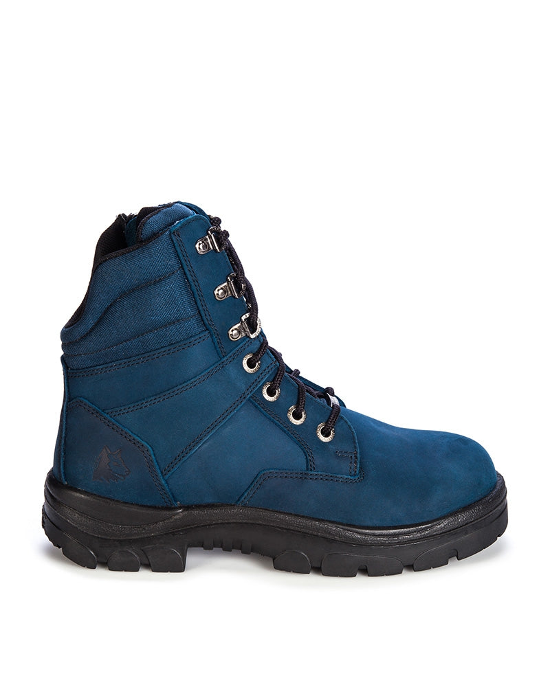 Southern Cross Lace Up Safety Boot with Zip - Blue