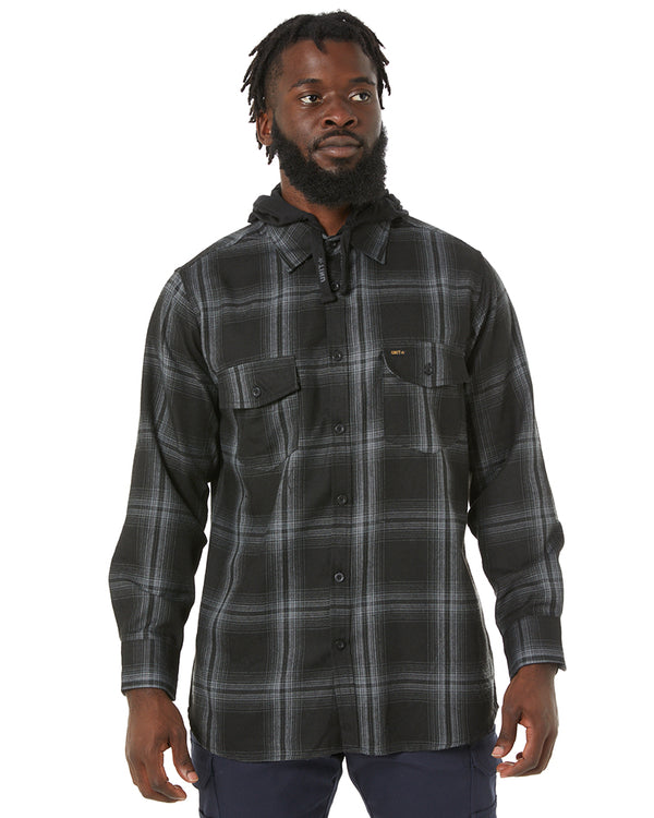 Chester Hooded Flannel Shirt - Black
