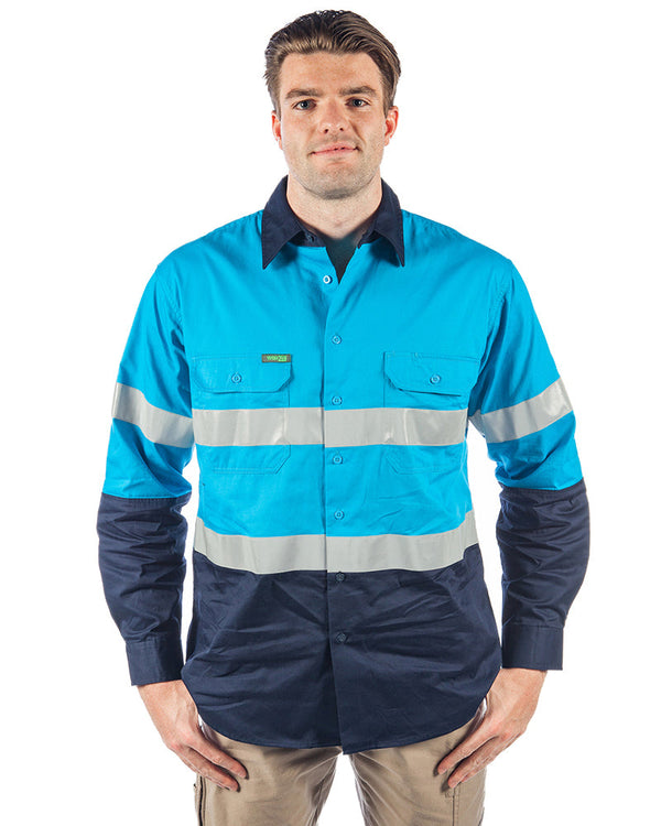 Hi Vis Taped Lightweight Cotton Shirt LS - Blue/Navy
