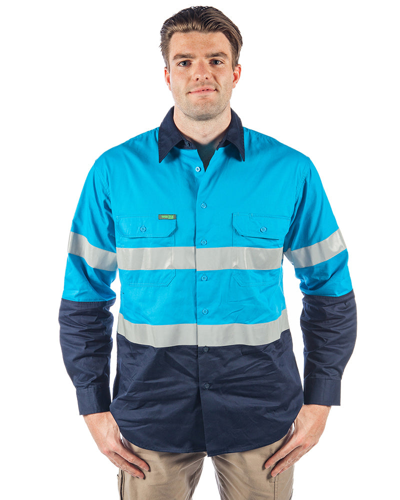 Hi Vis Taped Lightweight Cotton Shirt LS - Blue/Navy