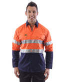 Hi Vis Taped Lightweight Cotton Shirt LS - Orange/Navy