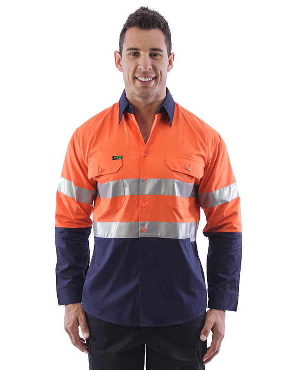 Hi Vis Taped Lightweight Cotton Shirt LS (3 Pack) - Orange/Navy