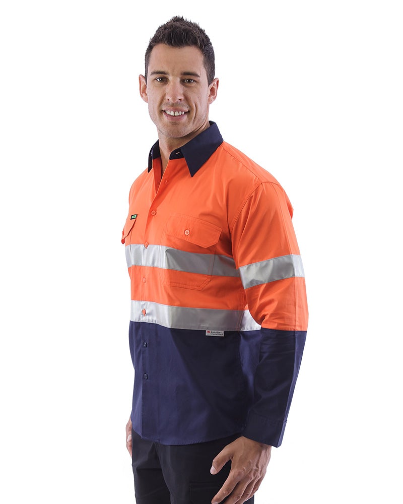 Hi Vis Taped Lightweight Cotton Shirt LS (3 Pack) - Orange/Navy