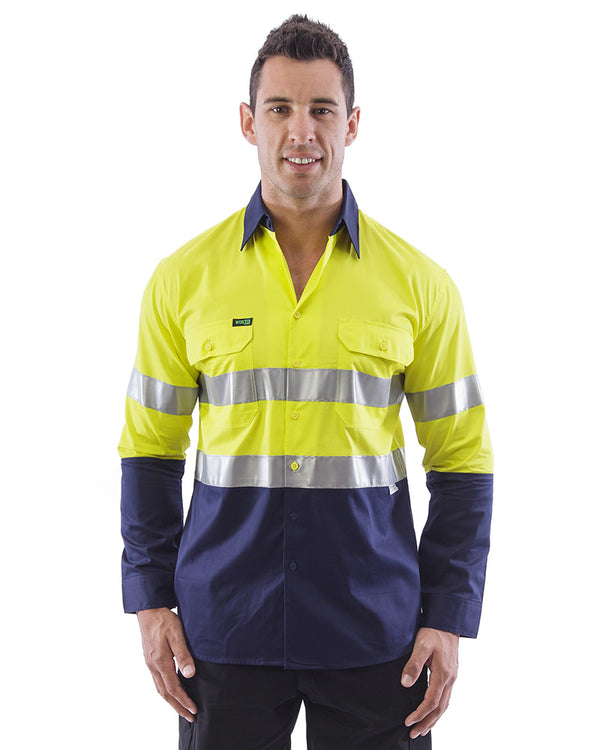 Hi Vis Taped Lightweight Cotton Shirt LS (3 Pack) - Yellow/Navy