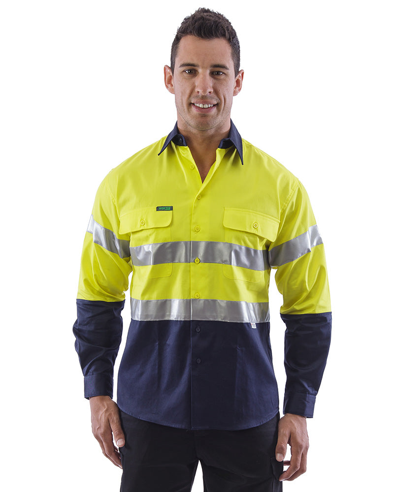 Hi Vis Taped Cotton Drill Shirt LS (3 Pack) - Yellow/Navy