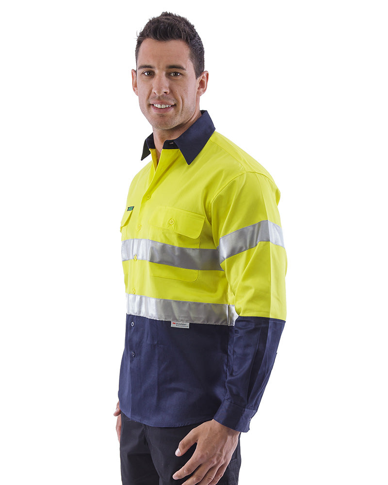 Hi Vis Taped Cotton Drill Shirt LS (3 Pack) - Yellow/Navy