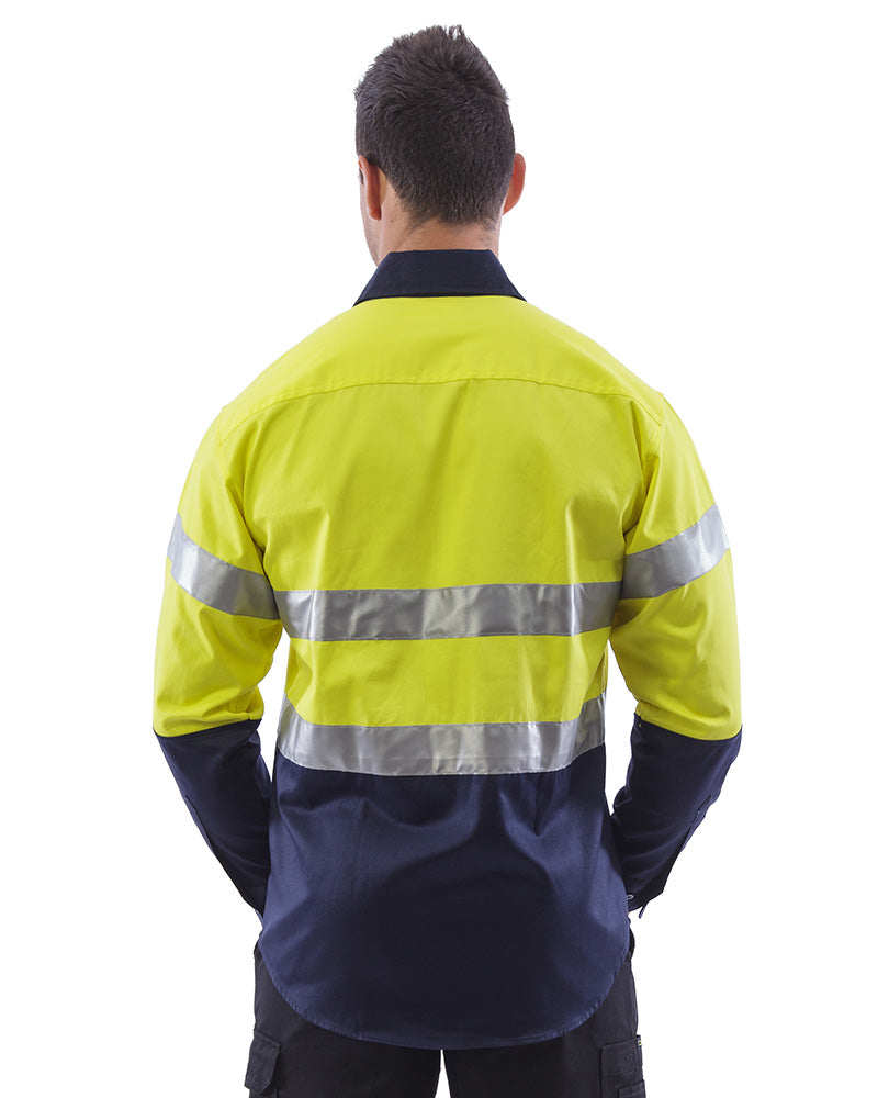 Hi Vis Taped Cotton Drill Shirt LS (3 Pack) - Yellow/Navy