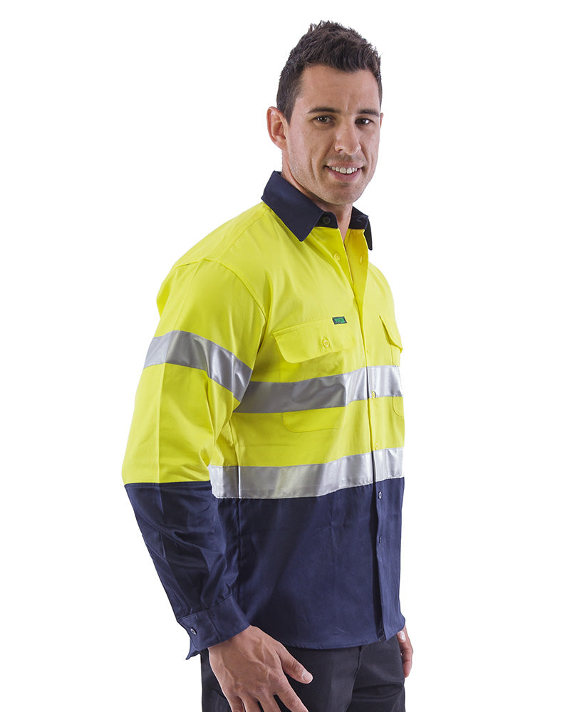 Hi Vis Taped Cotton Drill Shirt LS (3 Pack) - Yellow/Navy