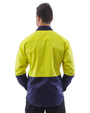Hi Vis Cotton Drill Shirt LS (3 Pack) - Yellow/Navy
