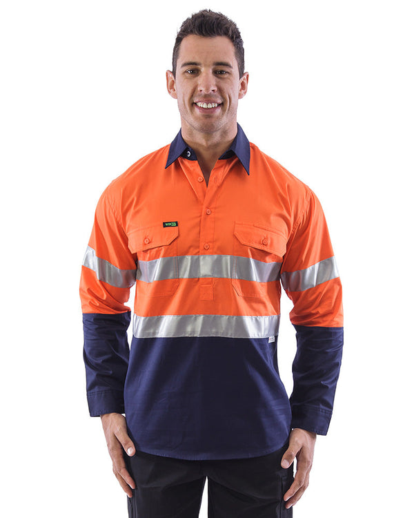 Hi Vis Taped Lightweight Closed Front Shirt LS (3 Pack) - Orange/Navy