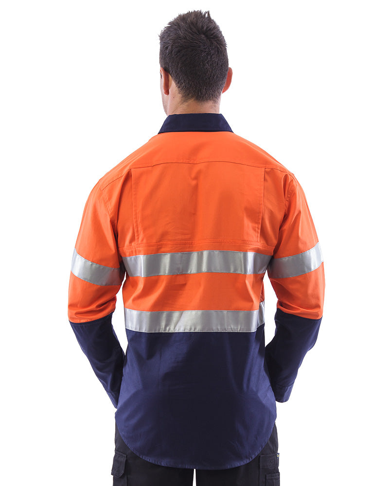 Hi Vis Taped Lightweight Closed Front Shirt LS (3 Pack) - Orange/Navy