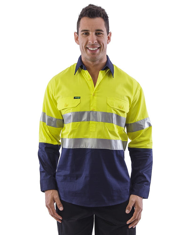 Hi Vis Taped Lightweight Closed Front Shirt LS (3 Pack) - Yellow/Navy