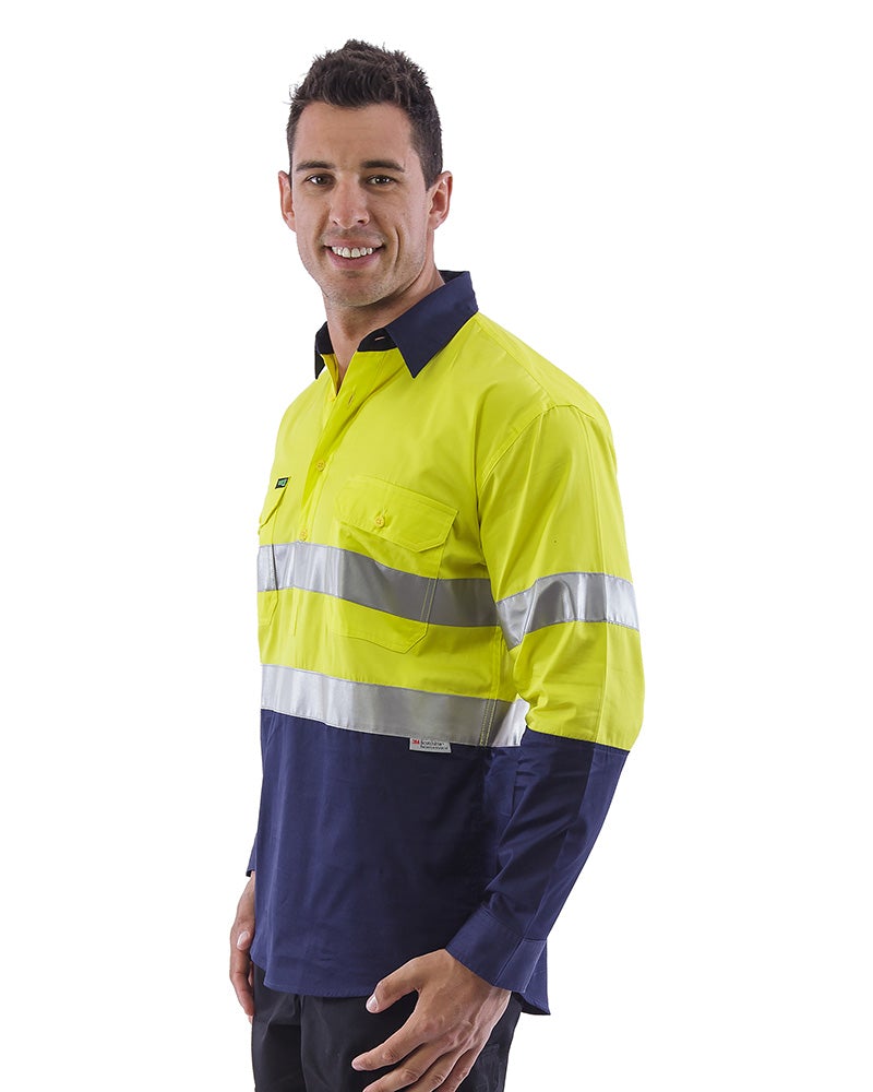 Hi Vis Taped Lightweight Closed Front Shirt LS (3 Pack) - Yellow/Navy