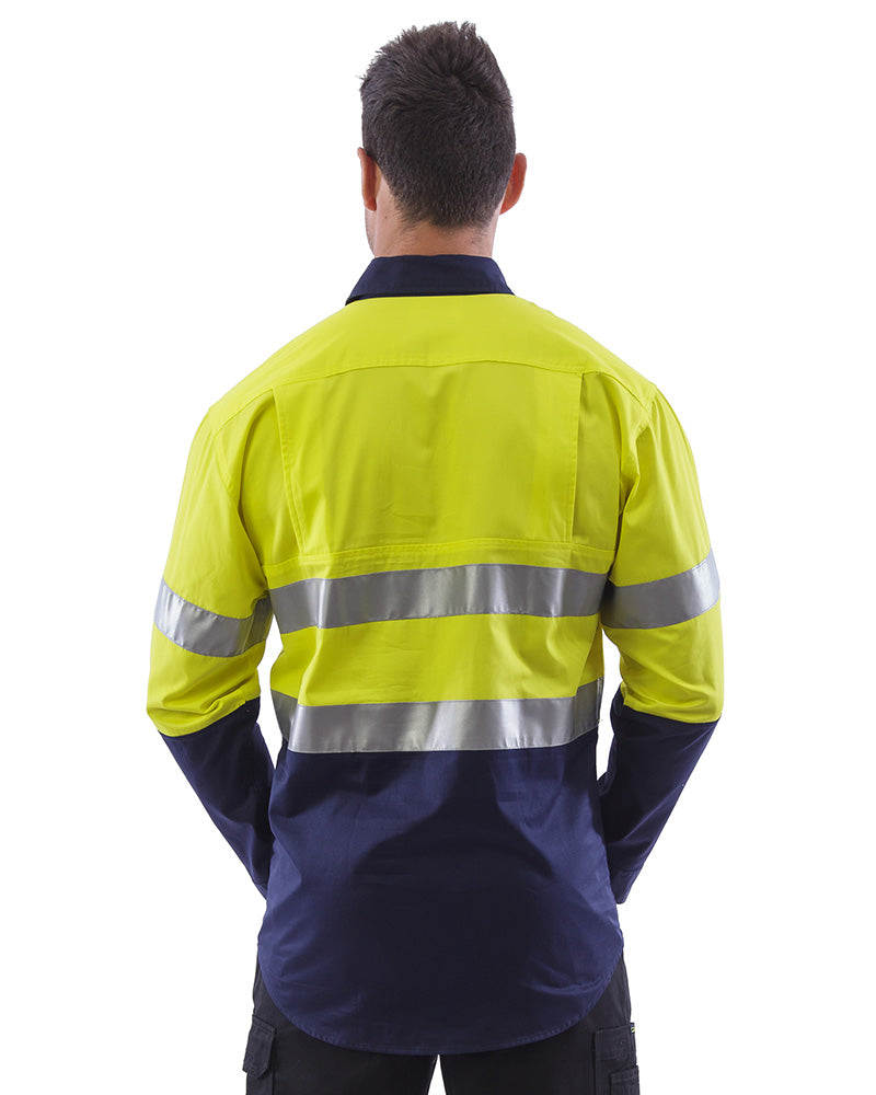 Hi Vis Taped Lightweight Closed Front Shirt LS (3 Pack) - Yellow/Navy