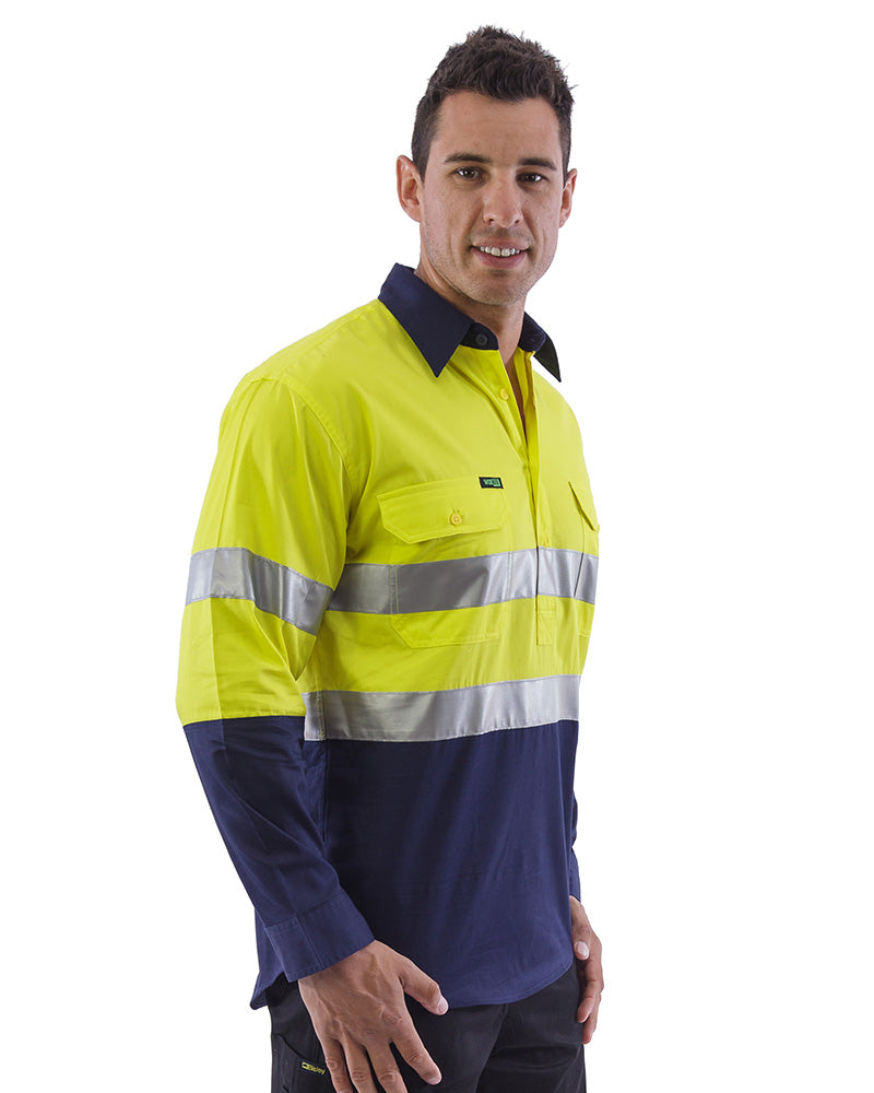 Hi Vis Taped Lightweight Closed Front Shirt LS (3 Pack) - Yellow/Navy