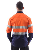 Hi Vis Taped Closed Front Cotton Drill Shirt LS (3 Pack) - Orange/Navy