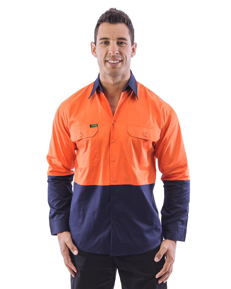 Hi Vis Lightweight Cotton Shirt LS (3 Pack) - Orange/Navy