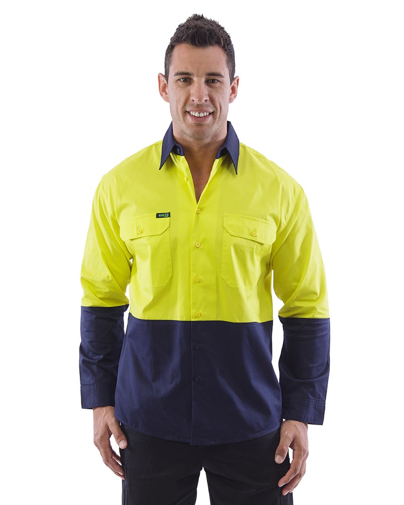 Hi Vis Lightweight Cotton Shirt LS (3 Pack) - Yellow/Navy