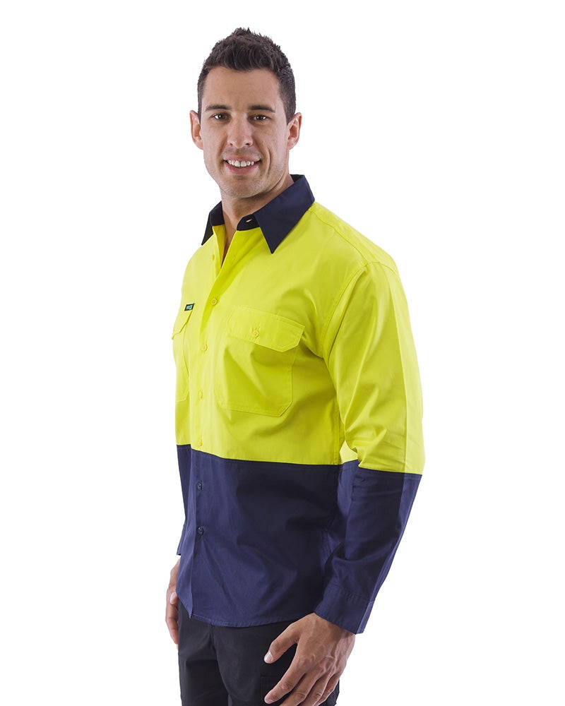 Hi Vis Lightweight Cotton Shirt LS (3 Pack) - Yellow/Navy