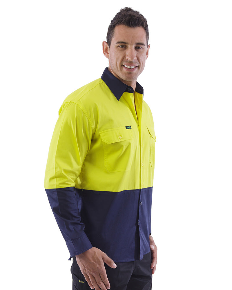 Hi Vis Lightweight Cotton Shirt LS (3 Pack) - Yellow/Navy