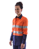 Womens L/S Hi Vis Lightweight Taped Cotton Shirt (3 Pack) - Orange/Navy
