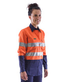 Womens L/S Hi Vis Lightweight Taped Cotton Shirt (3 Pack) - Orange/Navy