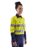 Womens L/S Hi Vis Lightweight Taped Cotton Shirt (3 Pack) - Yellow/Navy